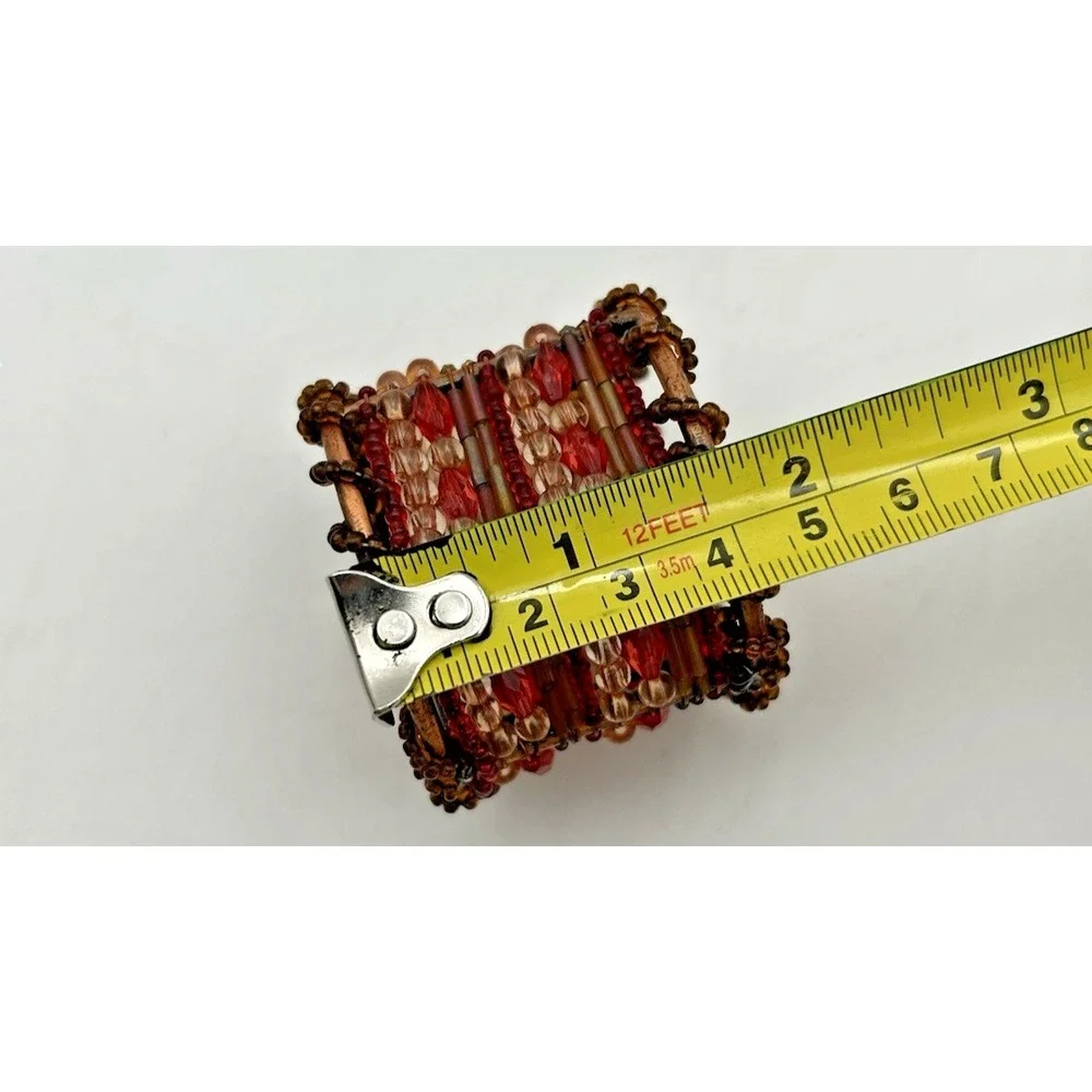 Pier 1 Set of 8 Moroccan Beaded Napkin Rings Red, Orange, and Amber Colored Bead